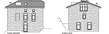 Plano de las fachadas de la promoci&oacute;n de pisos en edificio catalogado de Urzainki